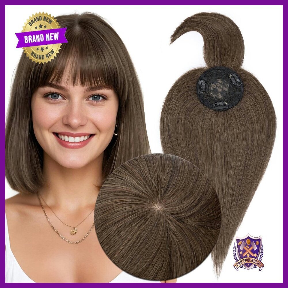 Human Hair Topper with Bangs 10 Inch Mono Base Clip-in Hairpiece